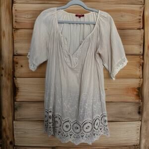 Santoorii Boho Crochet Blouse Large Ivory Granny Chic Cottagecore Summer Top